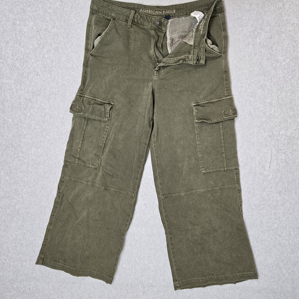 American Eagle Outfitters Women Pants 12 Green Cargo Wide-Leg High Rise Baggy